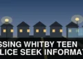 Quiet Whitby intersection illustrating a police appeal for information about a missing teenager
