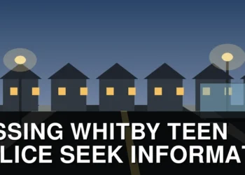 Quiet Whitby intersection illustrating a police appeal for information about a missing teenager