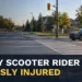 Whitby Mobility Scooter Rider Seriously Injured Mobility scooter rider at a crosswalk with the headline Whitby Scooter Rider Seriously Injured