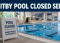 Empty indoor swimming pool during scheduled maintenance in Whitby