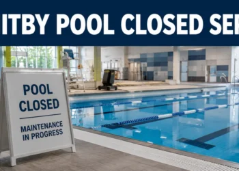 Empty indoor swimming pool during scheduled maintenance in Whitby