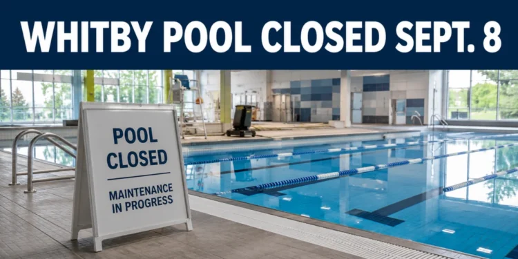 Empty indoor swimming pool during scheduled maintenance in Whitby
