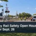 Family rail safety demonstration with the headline Whitby Rail Safety Open House Set for Sept. 26