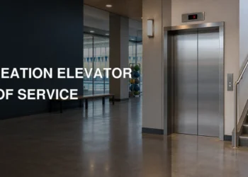 Closed elevator and nearby stairs representing the Whitby Civic Recreation Complex service disruption