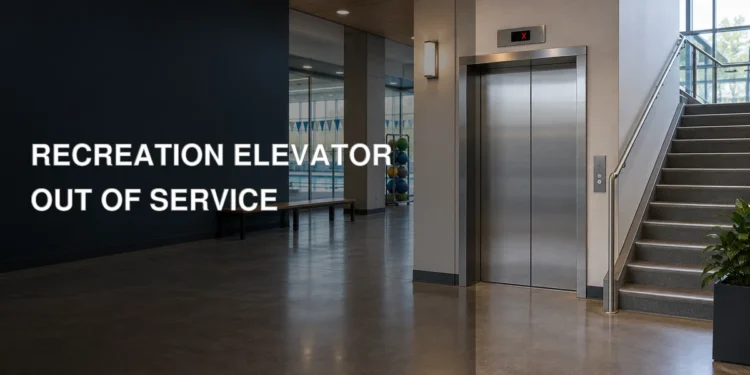 Closed elevator and nearby stairs representing the Whitby Civic Recreation Complex service disruption