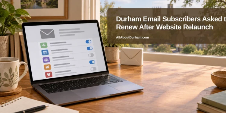 Durham Email Subscribers Asked to Renew After Website Relaunch — AllAboutDurham.com featured image