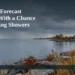 AI editorial illustration: Cloudy autumn lakeshore with grasses and calm water. Headline: Oshawa Forecast Cloudy With a Chance of Morning Showers. AllAboutDurham.com.