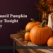 AI editorial illustration: Fresh pumpkins and a reusable tote bag in warm evening light. Headline: Ajax Council Pumpkin Giveaway Tonight at Audley. AllAboutDurham.com.