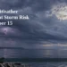 AI editorial illustration: Dark thunderclouds and rain over a calm lake; forecast illustration, not observed weather. Headline: Oshawa Weather Overnight Storm Risk for October 15. AllAboutDurham.com.