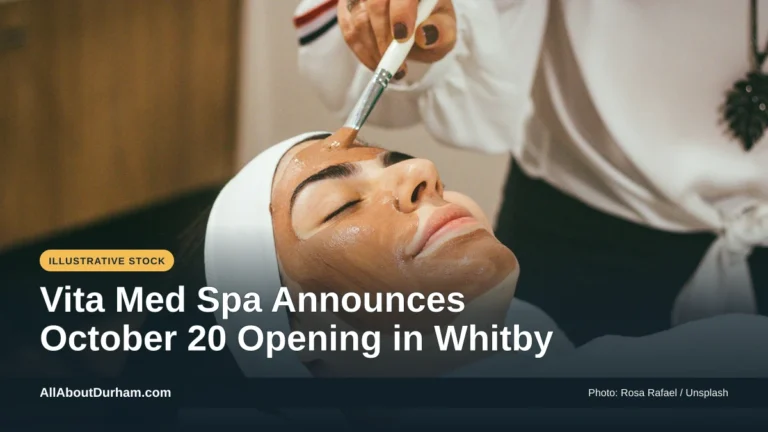 Illustrative stock photo: A person receiving a facial mask treatment at a spa. Photo by Rosa Rafael on Unsplash. Headline: Vita Med Spa Announces October 20 Opening in Whitby. AllAboutDurham.com.