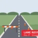 Illustration: a rural two-lane highway with traffic cones, a striped construction barricade, and a culvert pipe beside the road under a pale sky.