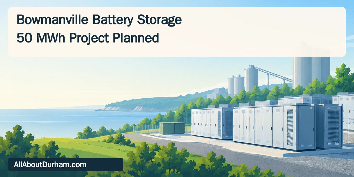 Conceptual editorial illustration of industrial battery cabinets and distant generic silos; not the project’s final design or the actual plant.