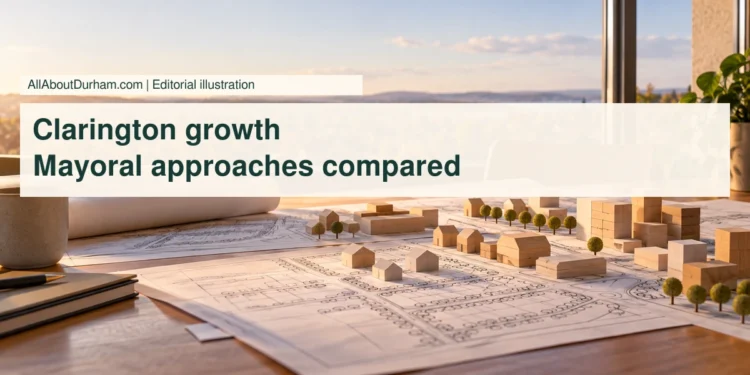 Editorial illustration: generic planning drawings and wooden building blocks, not an approved development design.