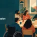Conceptual cut-paper editorial illustration of diverse neighbours around a community table; no real candidates or meeting participants are depicted.