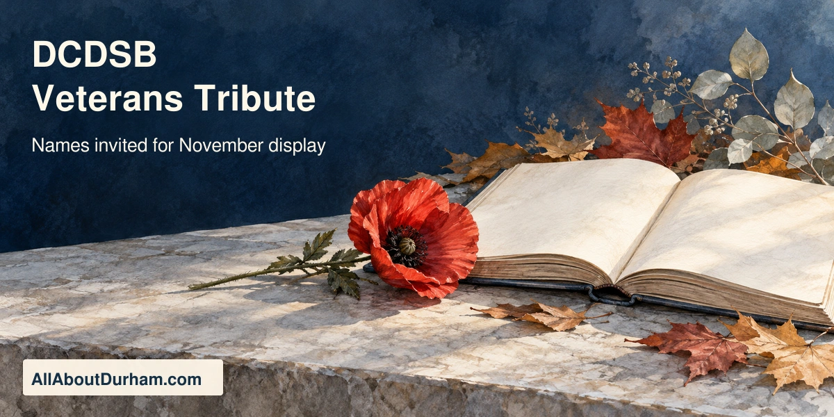 Original watercolour editorial illustration of a red poppy beside a blank open book and autumn leaves, symbolizing remembrance.