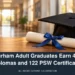 Illustration of a diploma and mortarboard on a desk, with the Durham adult graduation headline.