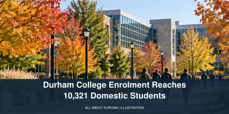 Original illustration of adult students on an autumn college campus; record Durham College enrolment