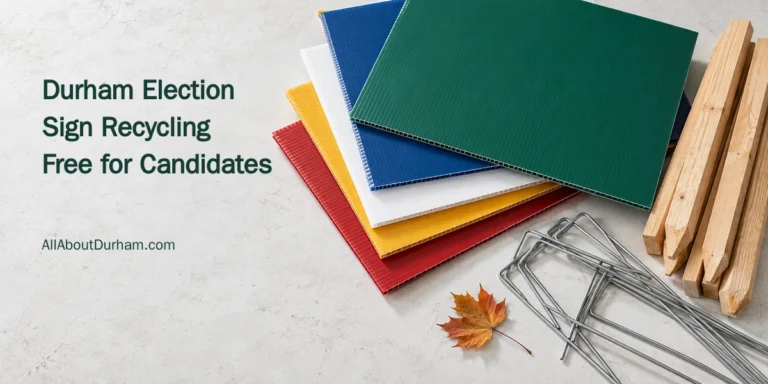 Conceptual editorial illustration of blank corrugated plastic signs with their wooden stakes and wire supports removed for recycling.