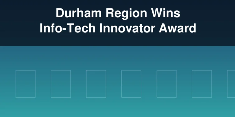 Abstract technology illustration with the headline Durham Region Wins Info-Tech Innovator Award