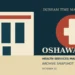 Original illustration of a 1920s civic building and public health symbol for Oshawa history