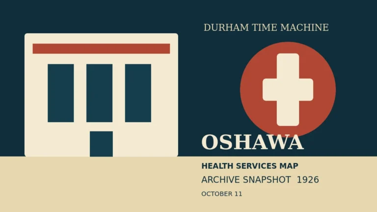 Original illustration of a 1920s civic building and public health symbol for Oshawa history