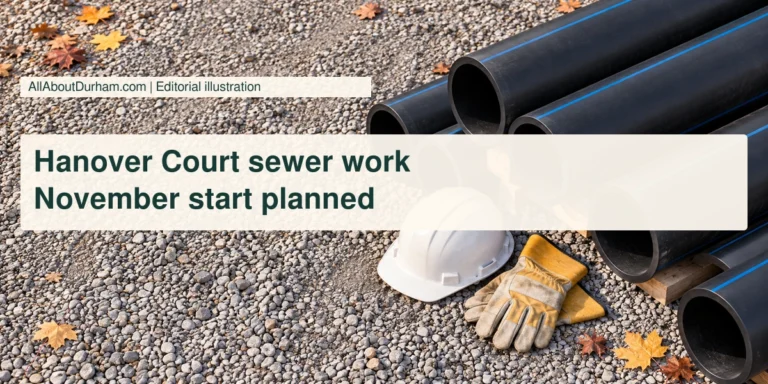 Editorial illustration: black utility pipe, a plain hard hat and gloves; not the actual construction site.