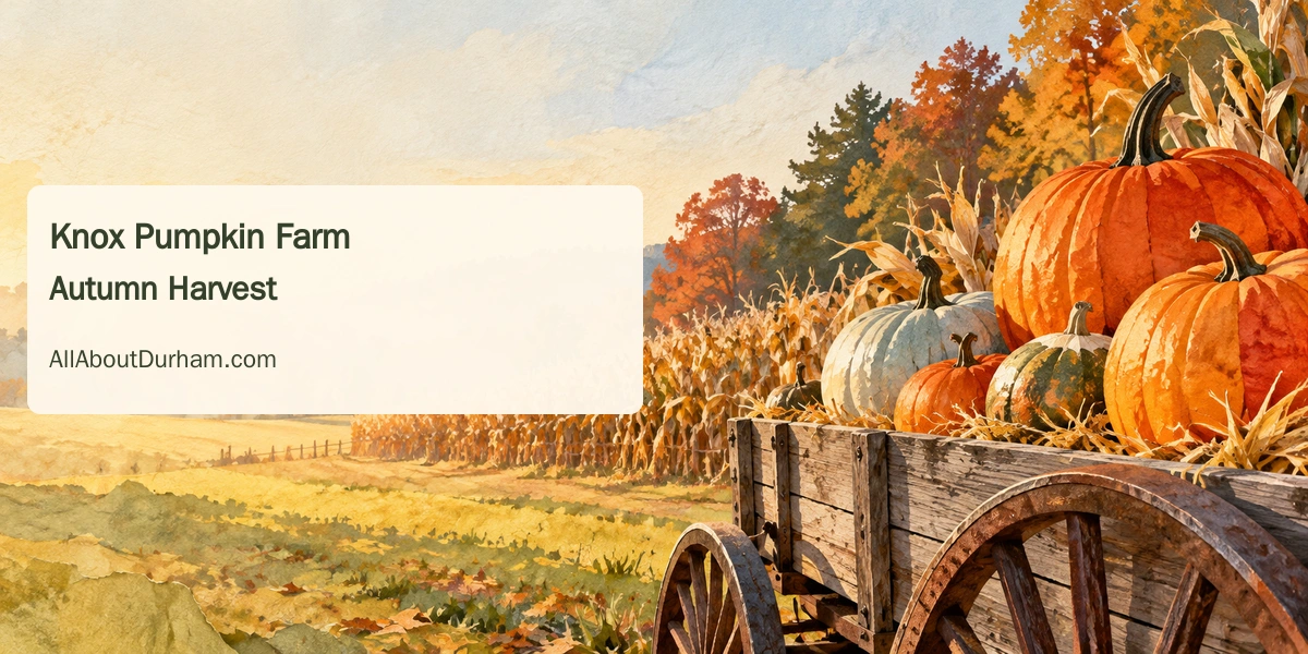 Original conceptual editorial watercolour of pumpkins in a rustic wagon beside autumn fields, representing harvest-season activities in Clarington.