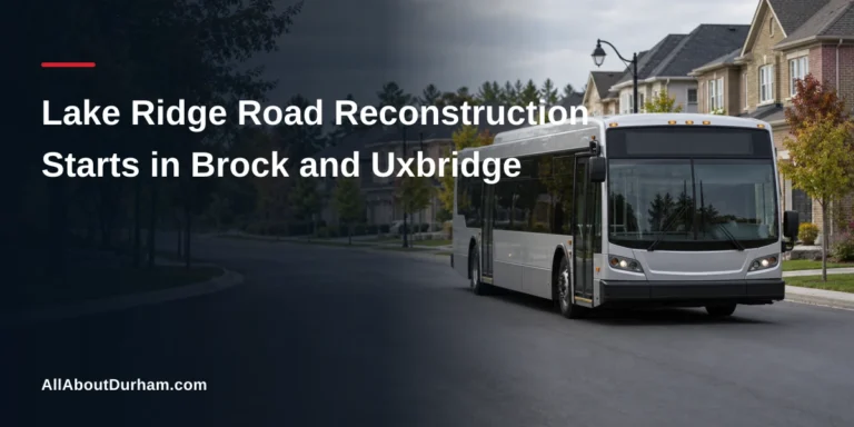 Road construction scene for Lake Ridge Road reconstruction in Brock and Uxbridge
