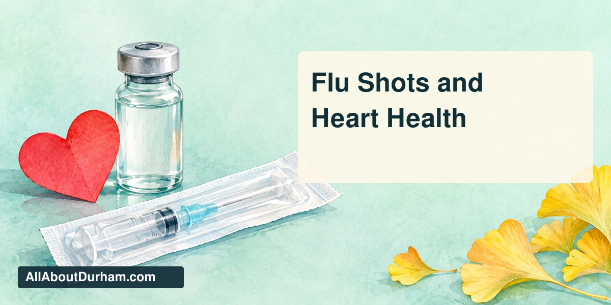Conceptual watercolour illustration of a paper heart, blank vaccine vial and sealed syringe package; not an actual medical product or treatment scene.