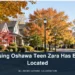 Original illustration of a peaceful autumn residential street; missing Oshawa teen located, no person depicted