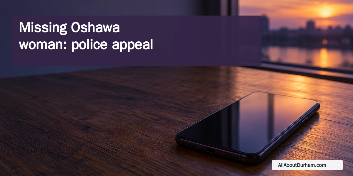 Conceptual editorial illustration of a blank smartphone in soft violet light; no depiction of the missing woman.