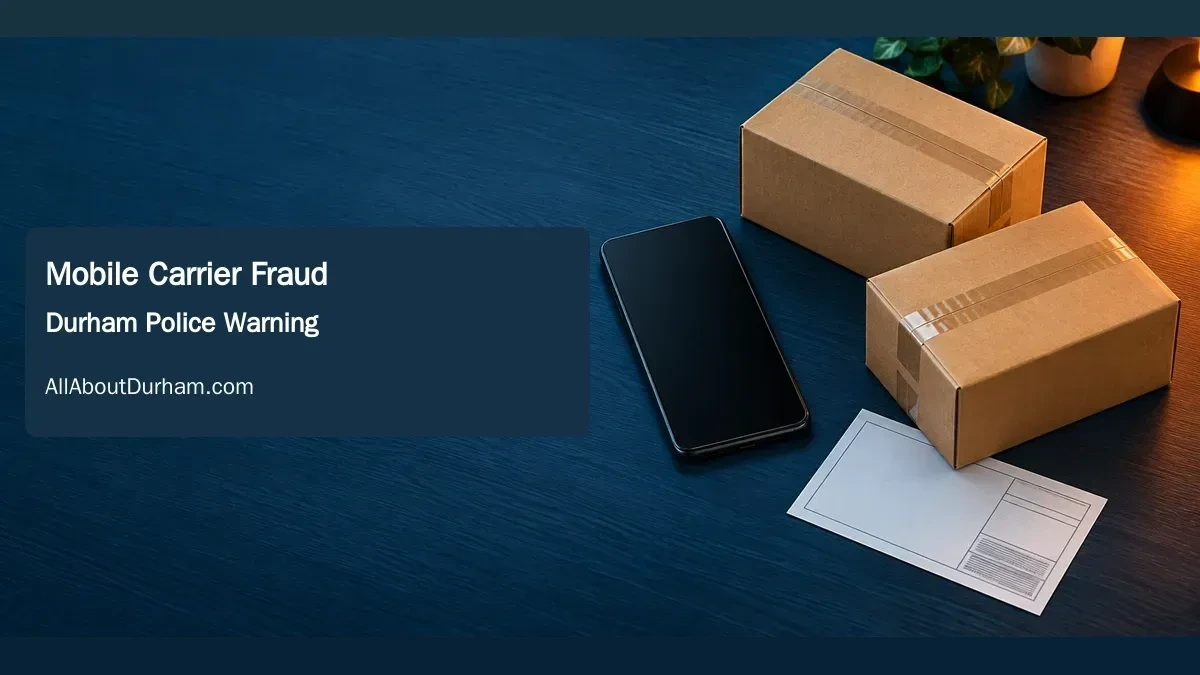 Conceptual editorial illustration of an unbranded smartphone and shipping parcels; no specific carrier, victim, or police operation is depicted.