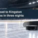 Editorial illustration: a puck and plain hockey stick on empty unbranded arena ice.