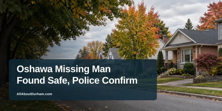 Oshawa Missing Man Found Safe, Police Confirm Calm Oshawa neighbourhood with the headline Oshawa Missing Man Found Safe, Police Confirm