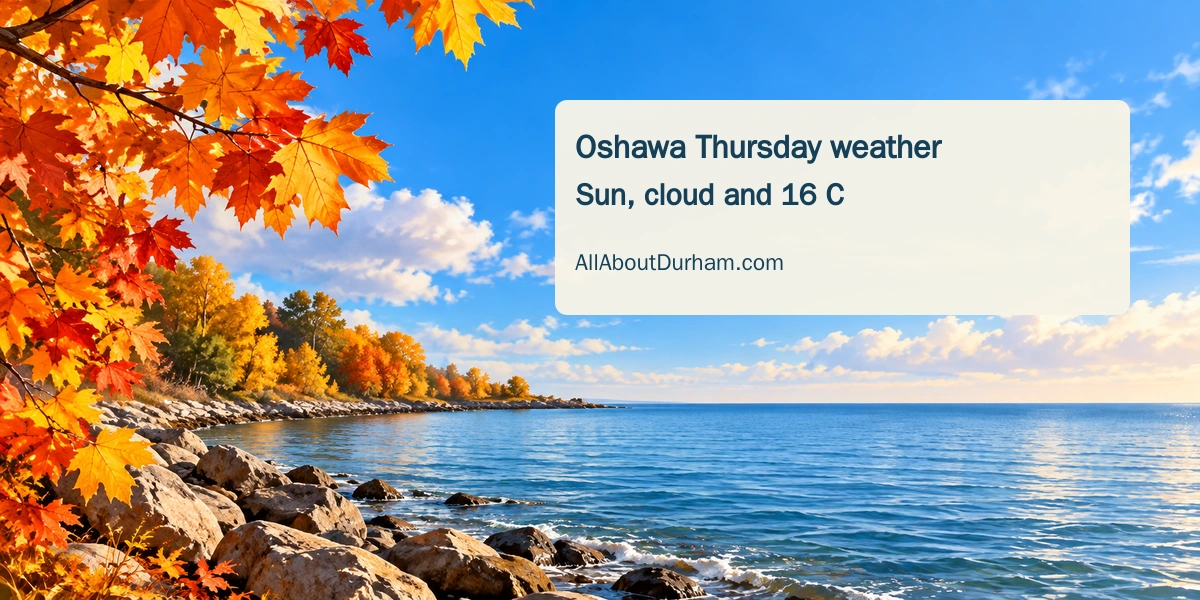 Original editorial illustration of an autumn Lake Ontario shoreline under a partly cloudy blue sky; not a photograph of current conditions.