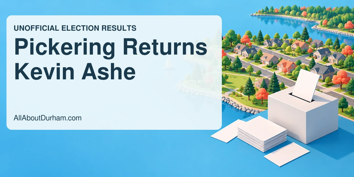 Conceptual isometric illustration of a generic neighbourhood and blank ballots on a blue background; not an official ballot or real building.