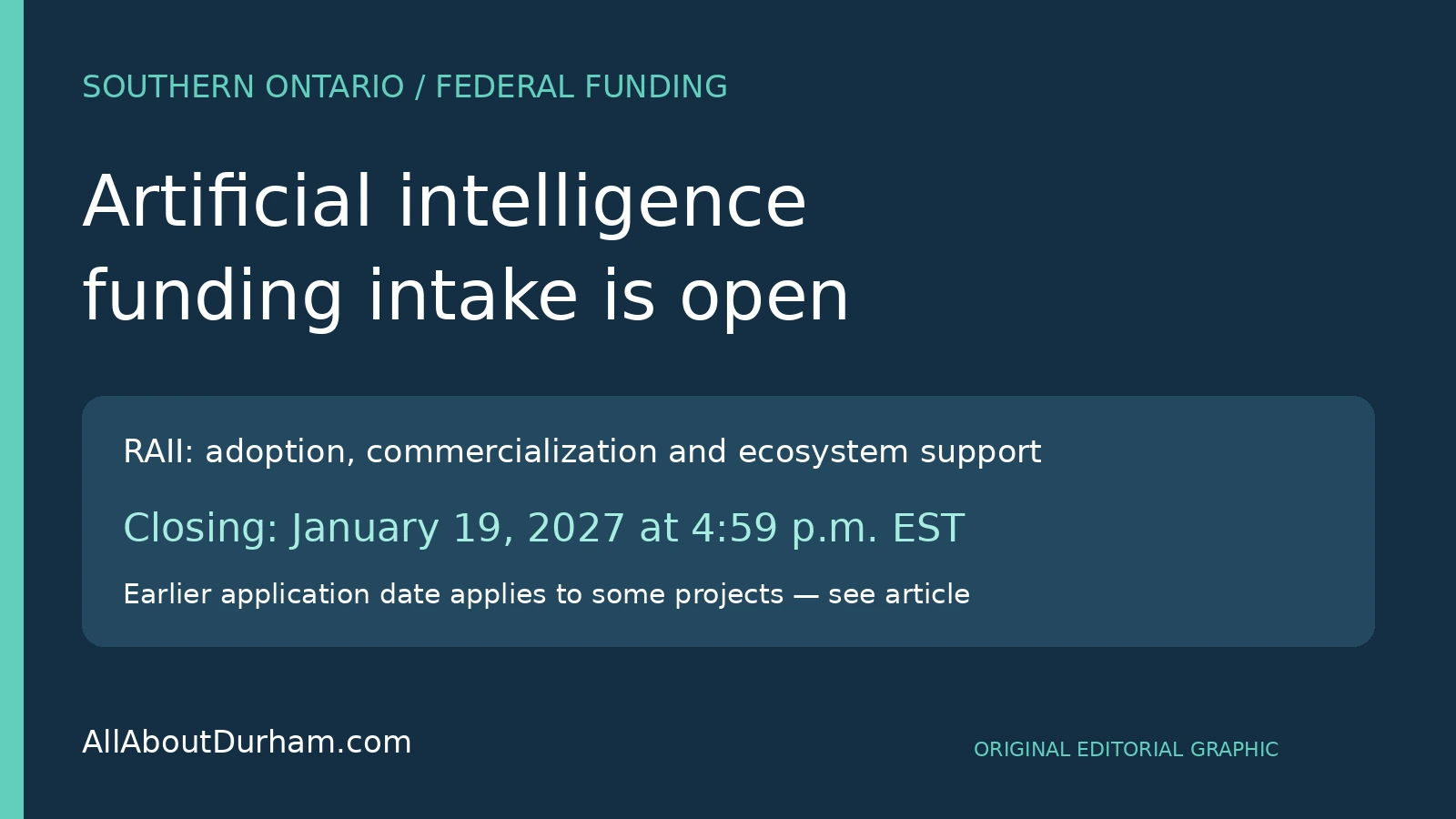 RAII artificial intelligence funding intake: January 19, 2027 closing date; earlier date applies to some projects.