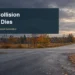 Original editorial illustration of a quiet rural autumn intersection, not a photograph of the Uxbridge collision.