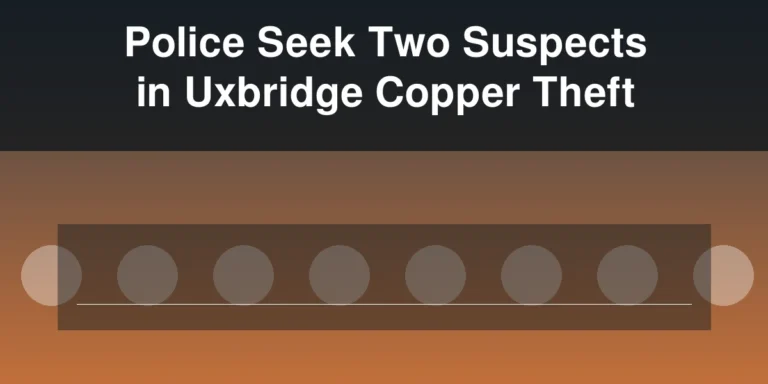 Illustration of coiled copper wire and a shipping container with the headline Police Seek Two Suspects in Uxbridge Copper Theft