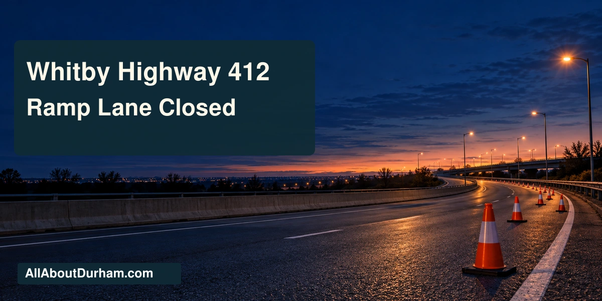 Conceptual illustration of a generic highway ramp and traffic cones before dawn; not a photograph of the Whitby collision.