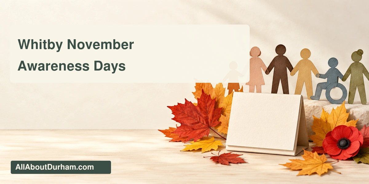 Original editorial illustration of autumn leaves, a blank calendar and abstract paper figures; not a photograph of a municipal event.