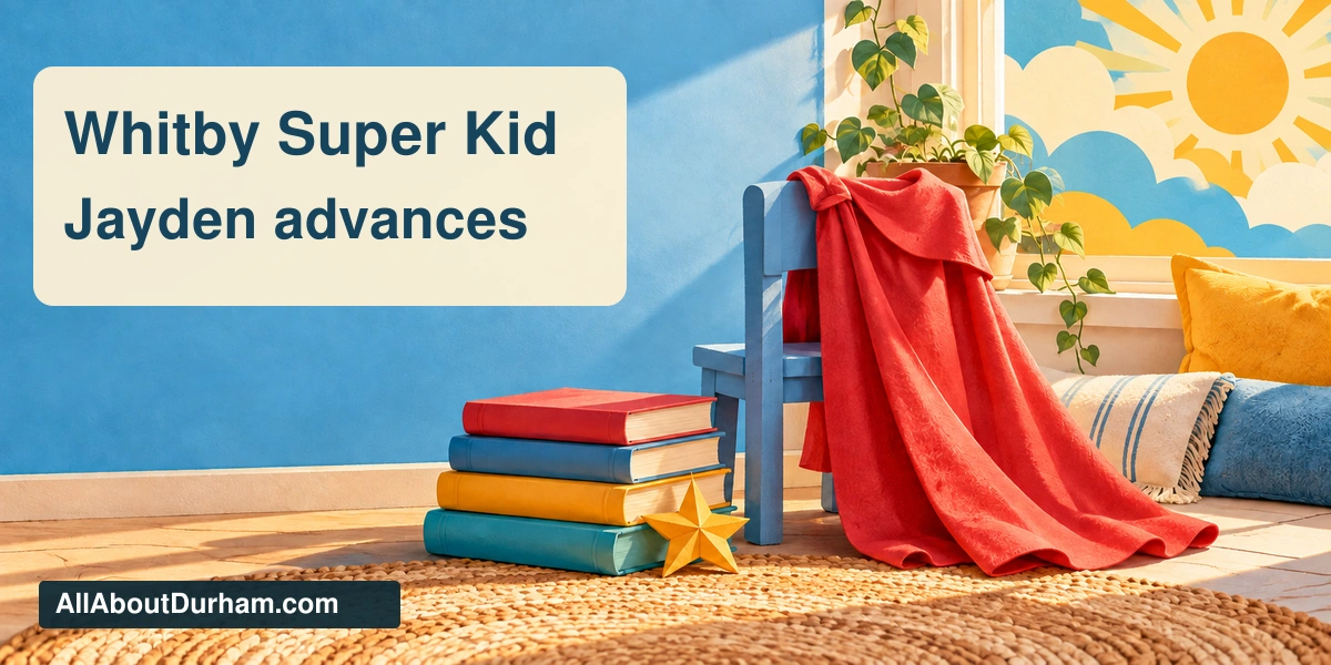 Original symbolic editorial illustration of a red cape on a reading chair beside books; not a depiction of Jayden or a licensed superhero.